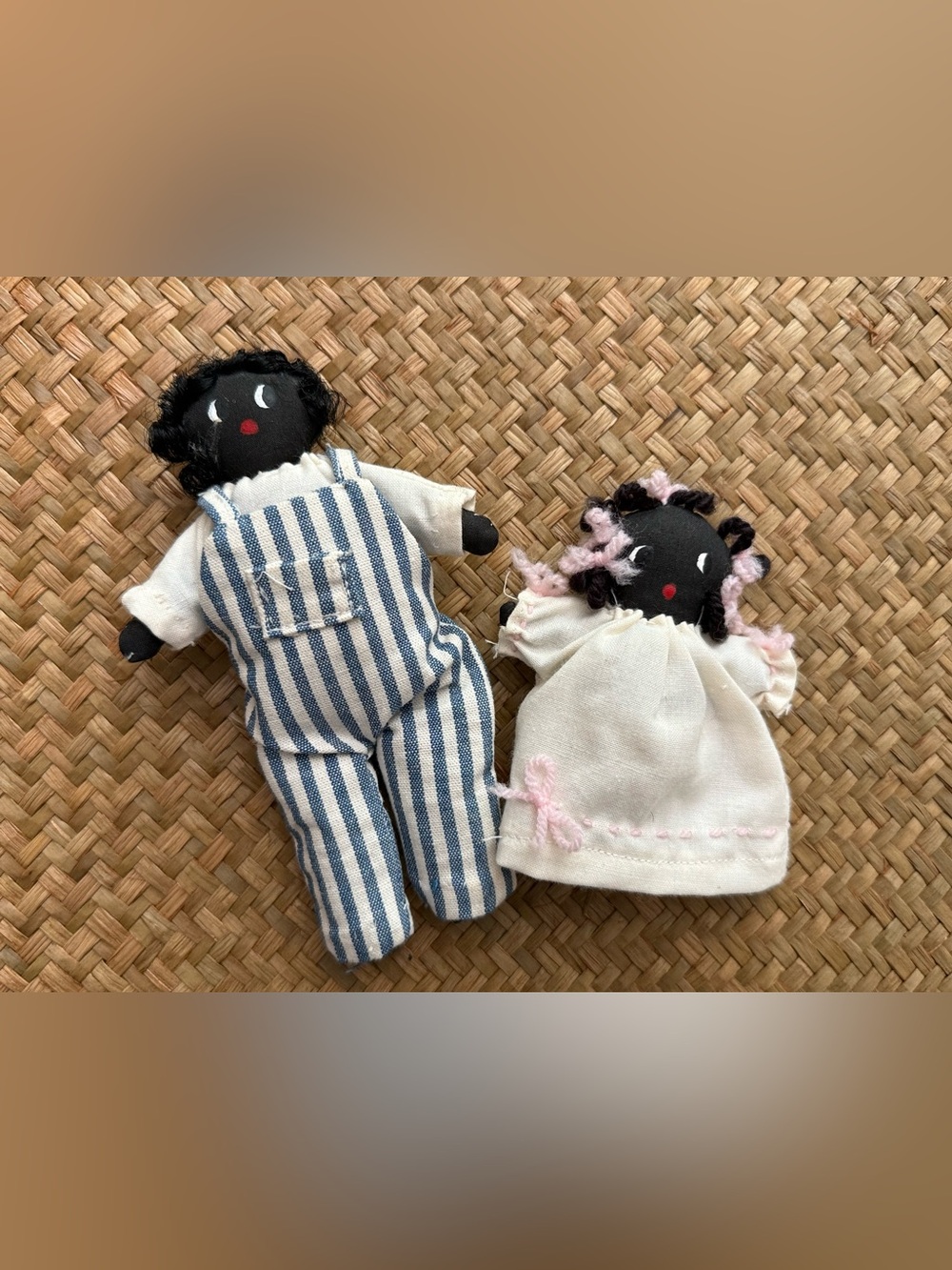African-American folk art, vintage Handmade Fabric Doll Pair
